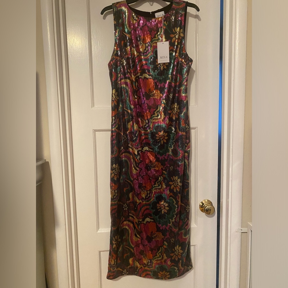 MISA Multicolor Sequin Sleeveless Maxi Dress Size Large NWT!!!!